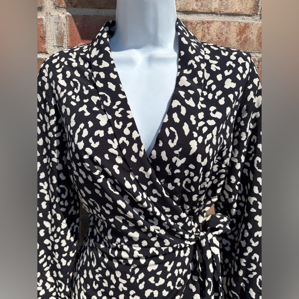 Bardot black ad white Leopard Print Wrap Dress size 6 - Picture 8 of 14